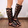 Hanfike kniehohe Sandalen für Damen mit Cut-Out Sommer Römische Stiefel