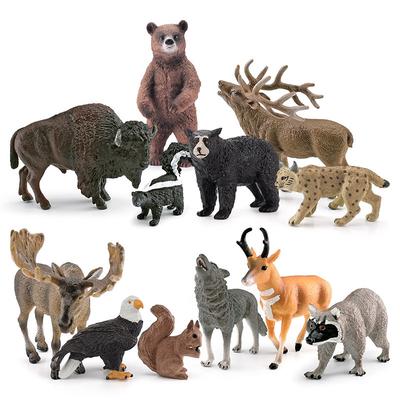 Simulation Animal 12 Models Lynx Brown Bear Male Moose Squirrel Red Deer Bison Raccoon Antelope Eagle Toy