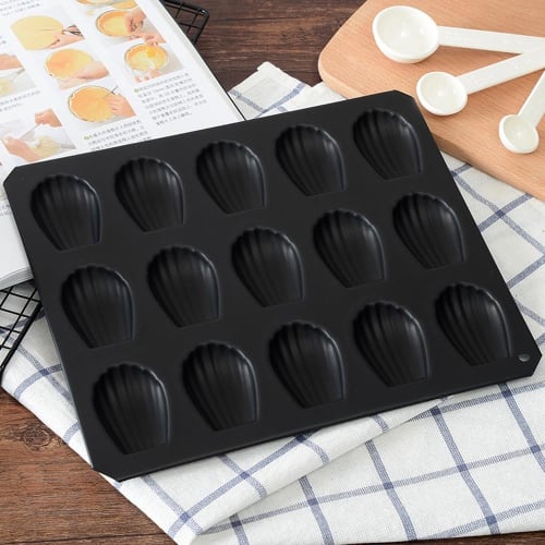 Tiger Crown Madeleine Mold, Black, 228 x 269 x 13mm, 15-Piece Set, Steel with Silicone Coating, Heat-Resistant up to 250C (Product Code: 5084)