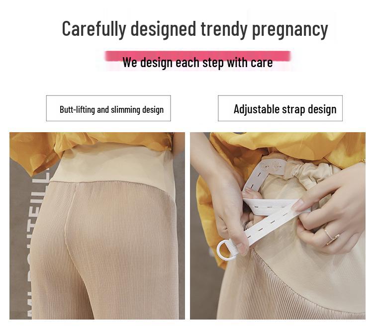 Cool Ice Silk Wide-Leg Pleated Maternity Crop Pants