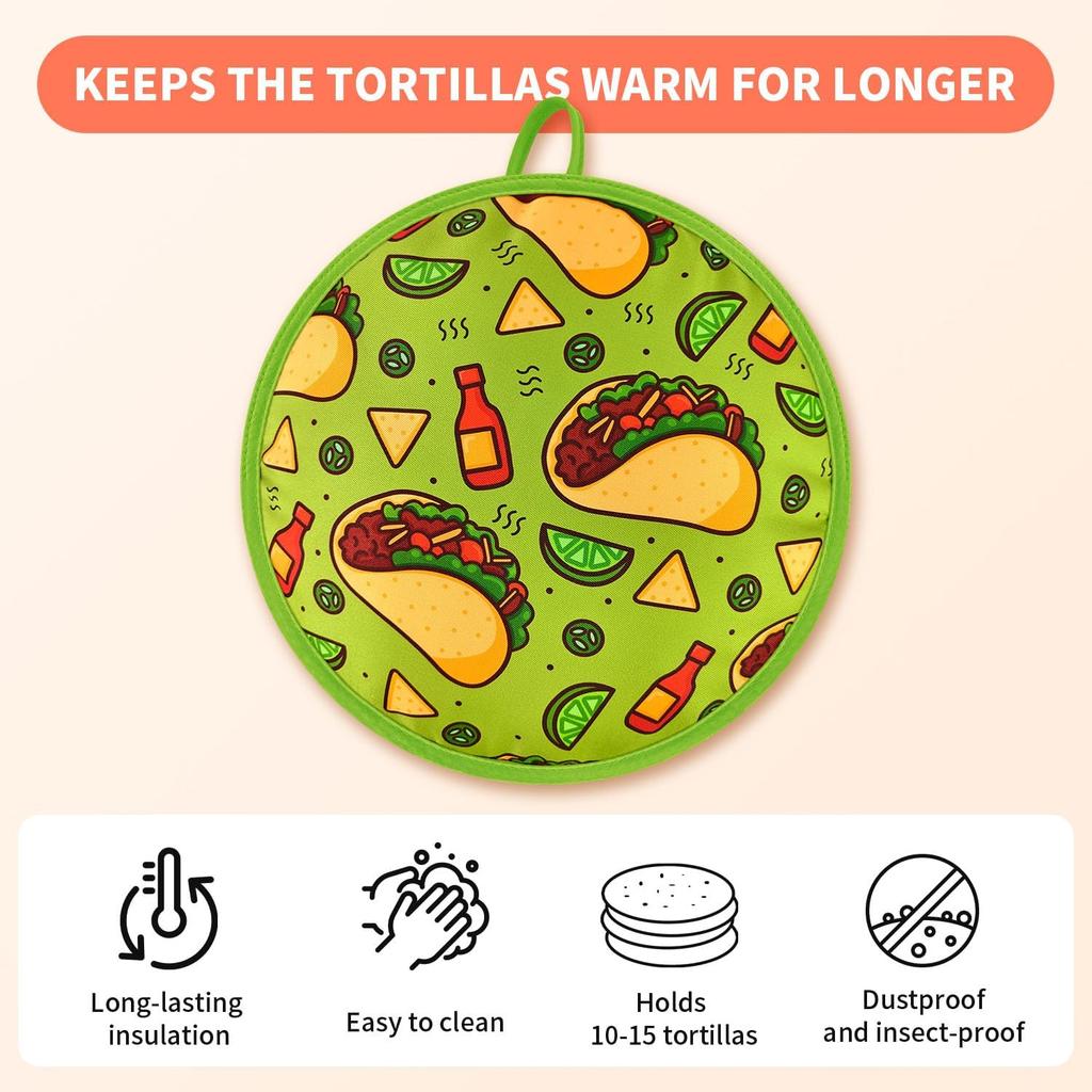 ABCKEY 12 Inch Tortilla Warmer Pouch, Zippered Fabric Tortilla Warmer to Keep Food Warm for Tortillas, Tacos, Naan and Pizza Rolls up to One Hour