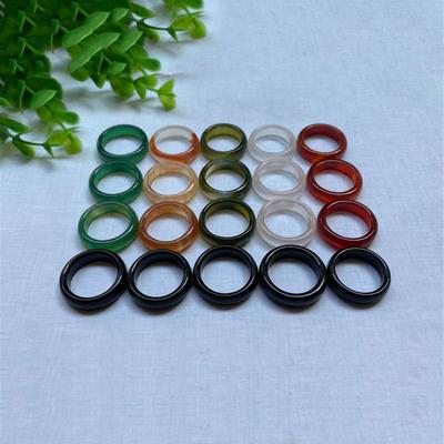 Christmas Charms Green Red Agates Black Circle Finger Rings Natural Stone Ring Wedding Band