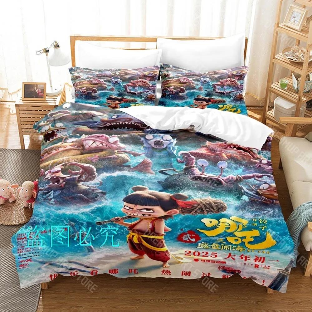 3D Print Nezha 2 Anime Bedding Set Single Twin Full Queen King Size Bed Set Adult Kid Bedroom Duvetcover Sets