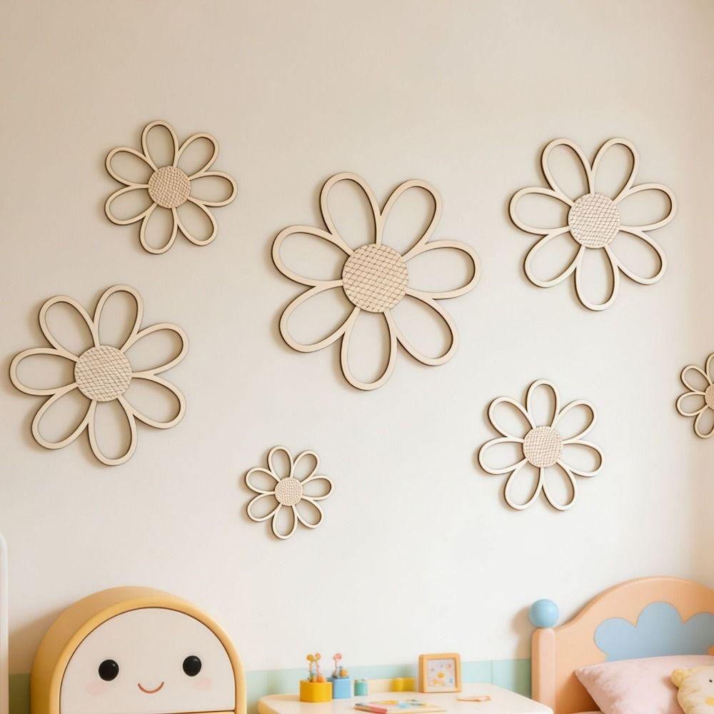 7PCS Wood Wall Hanging Decoration Boho Hollow Flower Ornament New Wall Art  For Bedroom