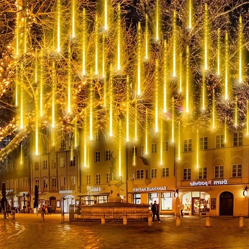 LED Meteor Shower Rain Lights Waterproof Falling Raindrop Fairy String Light Christmas Decoration 2025 Outdoor Holiday Party