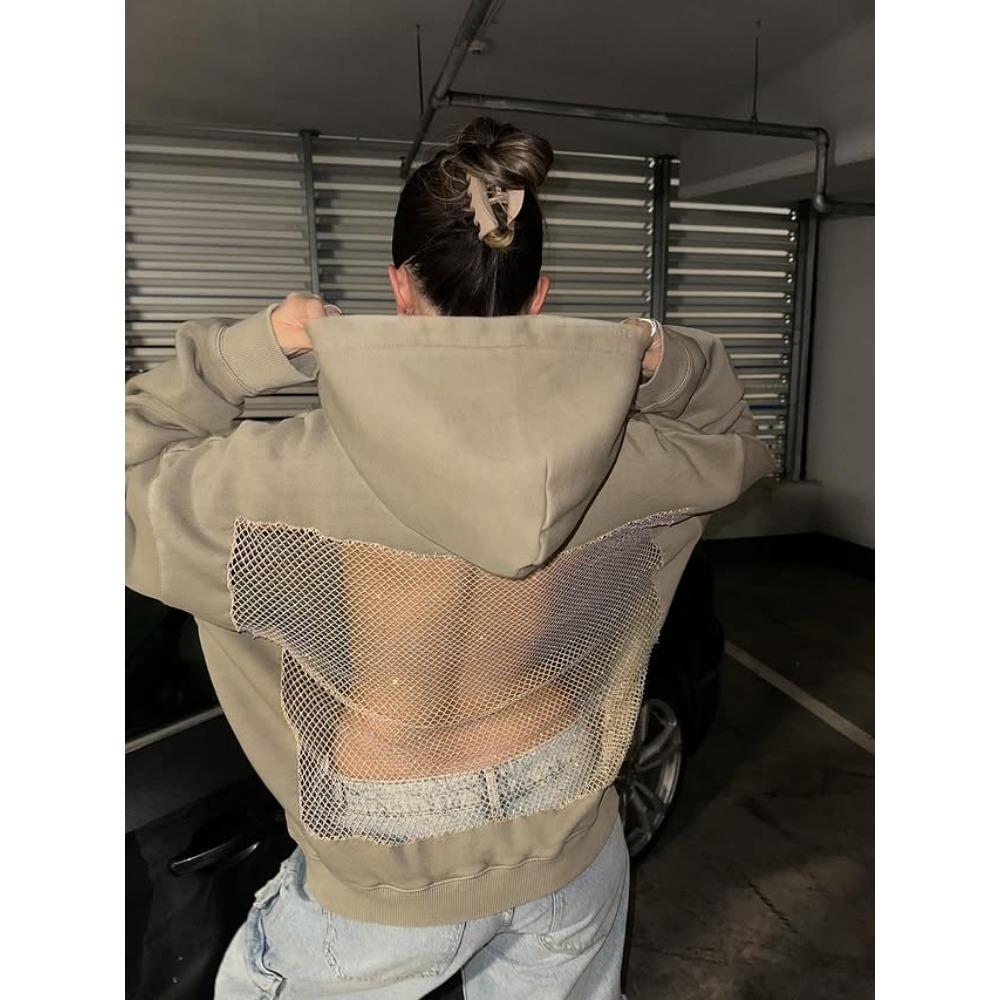 

Жіноче прозоре сітчасте худі Модний порожнистий пуловер Легка толстовка з довгим рукавом для повсякденного та вуличного стилю XL