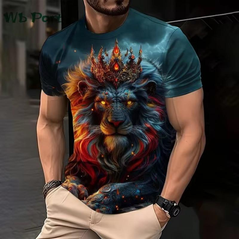 

Футболки с принтом 3D льва, футболки с коротким рукавом, мужская одежда, мужская одежда с круглым вырезом и принтом животных, футболки для мужчин, уличные топы 3XL