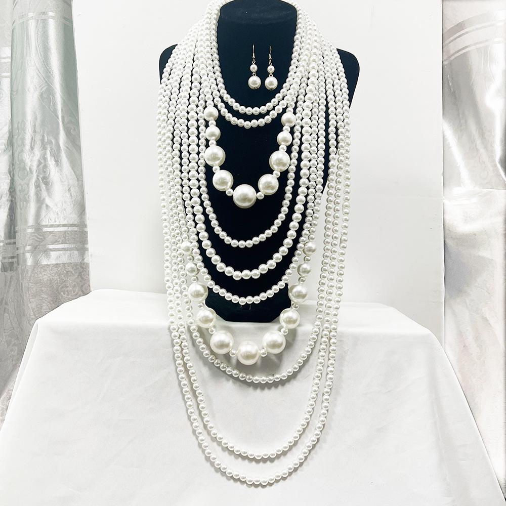 Exaggerated big-name long multi-layer pearl necklace dress versatile new body chain high-end high-end sense chain