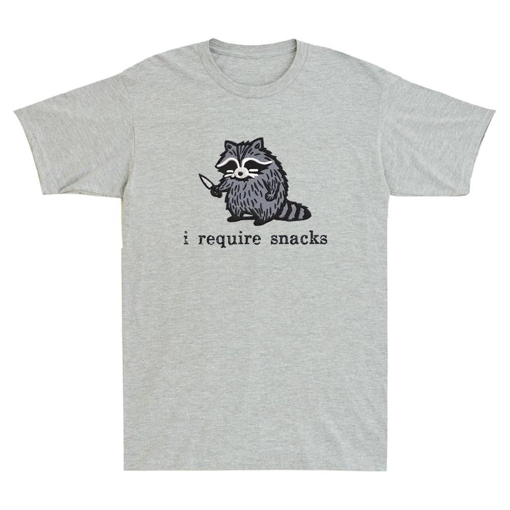 I Require Snacks Funny Raccoon With Knife Meme Retro Unisexs Short Sleeve Tshirt