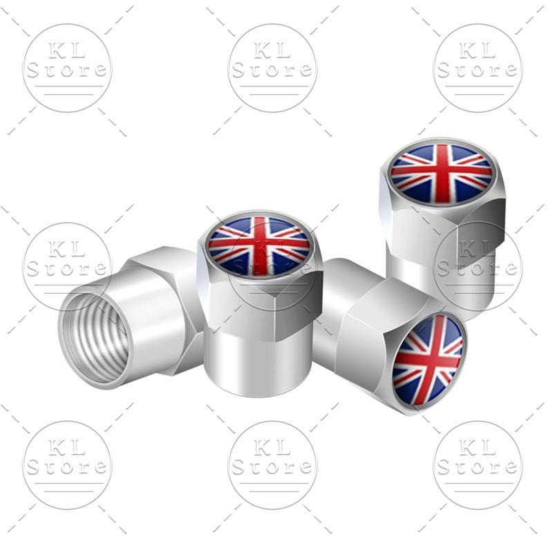 Exterior 4Pcs United Kingdom National Flag Badge Car Wheel Tyre Tires Valve Stem Caps Dust-proof Cover For Universal Automobiles