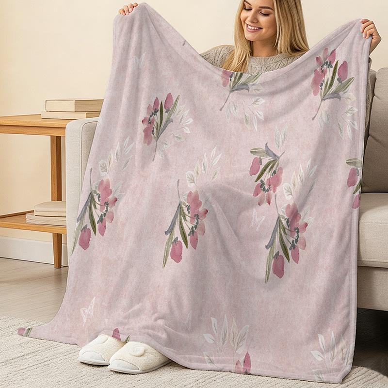 Soft Skin-friendly Hemmed Fleece Blanket, Floral Design Warm Couch Throw, Home Sofa Cover for Halloween & Christmas