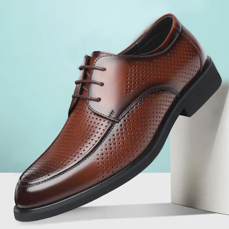 Fashion Big Size Business Hollow Out Leather Shoes for Men British Style Fashion Cowhide Suit Soft Soled Wedding Shoes Male