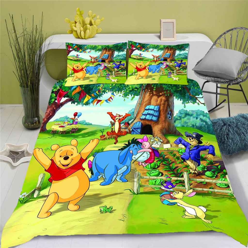Ensemble de housse de couette Winnie l'Ourson Tigrou Pour Lits d'Enfants 3D Taille King Size Ensembles de couettes 100% Polyester