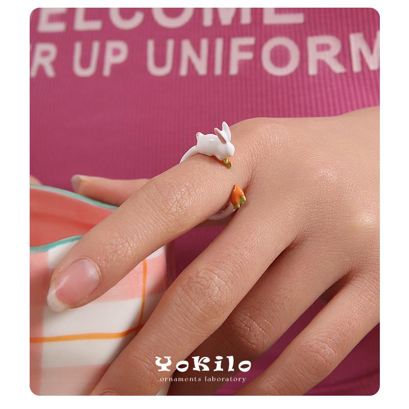 YOK Handmade Creative Rabbit Carrot Drip Oil Ring for Women