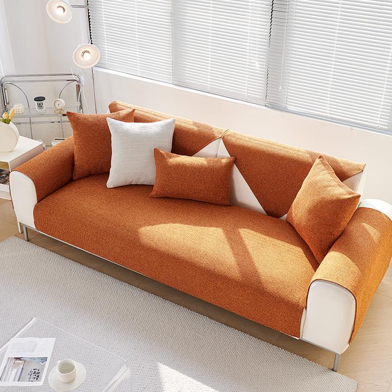 

New Linen Solid Color Modern Simple Four-Season Universal Non-Slip Old Coarse Cloth Sofa Cushion Cover Cover Towel Cloth All-Inclusive 70*70cm