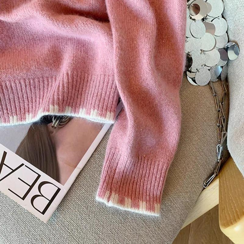 Pink soft waxy pullover knitted sweater women's autumn and winter new design sense age reduction sweet temperament lazy sweater