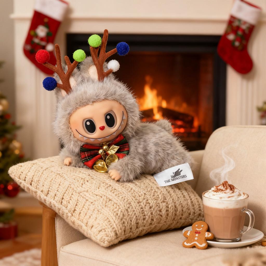 Labubu Renne de Noël Peluche Jouet Jouets en Peluche, Tissu Arc-en-ciel Boîte Aveugle, Sac Jouet en Peluche, Porte-clés