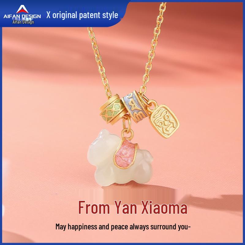 Hetian Jade Horse Necklace: S925 Silver Mantra Zodiac Clavicle Chain for Women