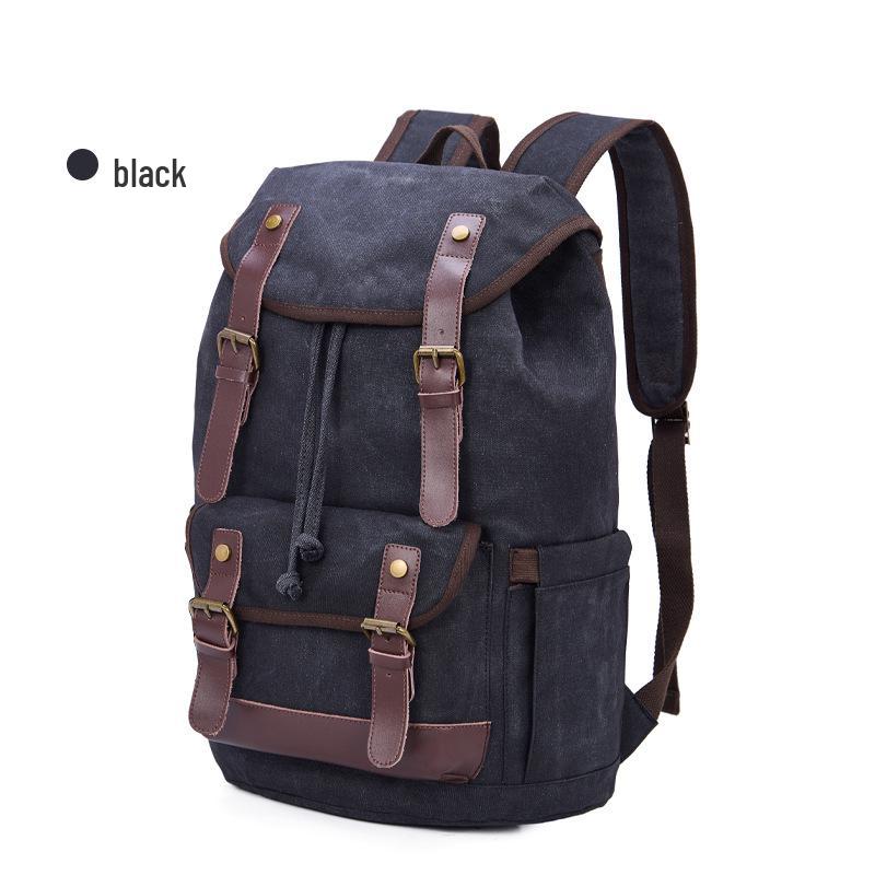 

Retro-Style Waterproof Canvas Backpack with Genuine Leather - Large Capacity Outdoor Bag