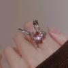 Finger Ring Adjustable Exquisite Rhinestones Pink Heart Lovely Rabbit Ear Women Finger Ring Valentine's Day Gift