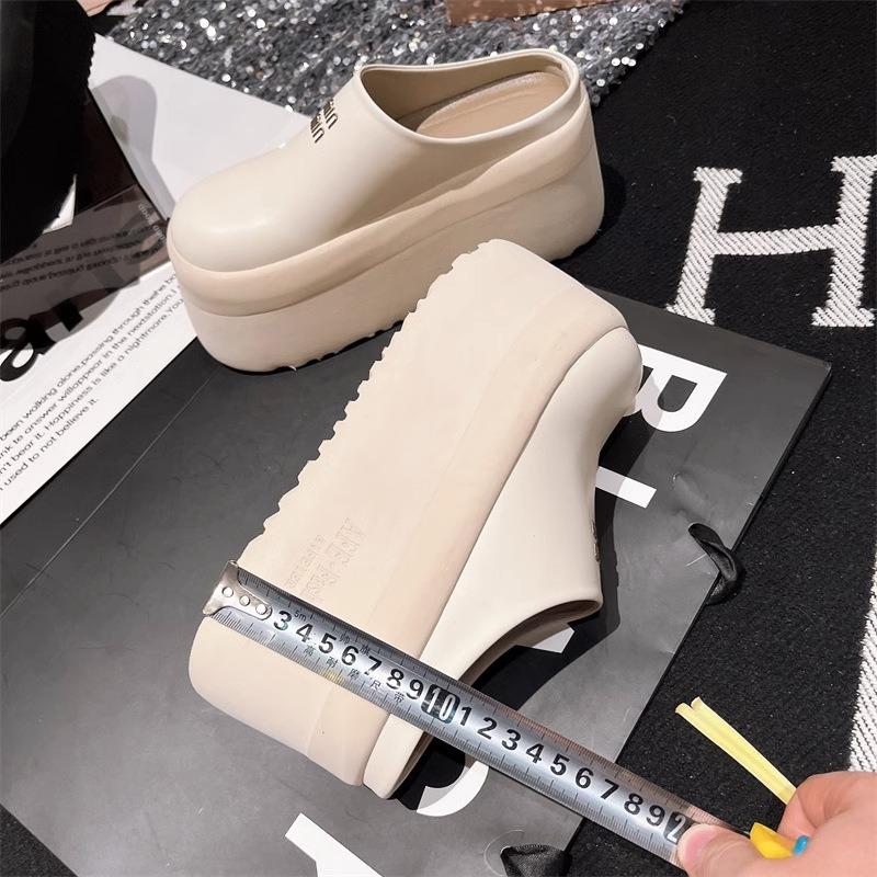 sponge cake thick-bottomed bag head half slippers outer wear women's new versatile small height increase casual slippers tide