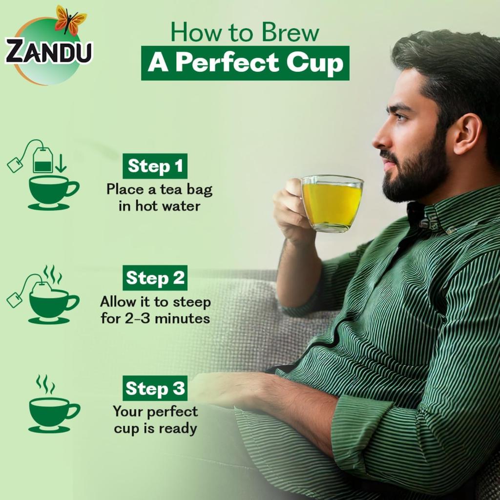 Zandu Lemon Honey Green Tea 25 Tea Bags Refreshing Herbal Tea With Smooth Taste Travel Friendly Anytime Beverage