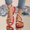 Fashion Casual Sandals Women 2024 Plus Size Female Shoes Thong Women's Sandals Outdoor Crystal String Bead Slip on Flat with Shoes Women
