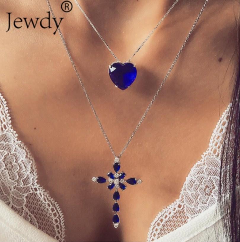 

Heart Charming Ocean Style 2layer Crossed Blue Crystal Necklace Set Perfect For Wedding Occasions Travel Memories Employee And StyleB