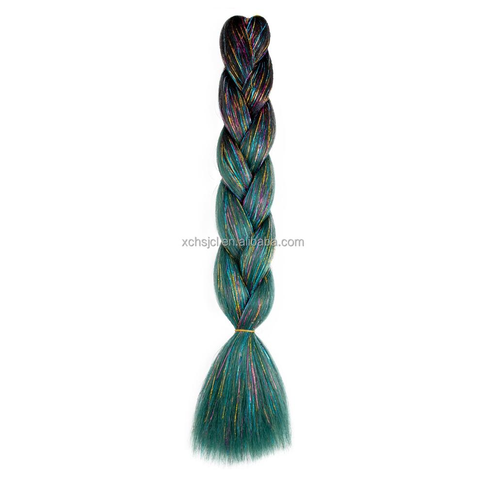 Customized Soft Heat Resistant Fiber Festival Ombre Pure 2 3 4 5 Tone Color Tinsel Glitter Jumbo Braiids