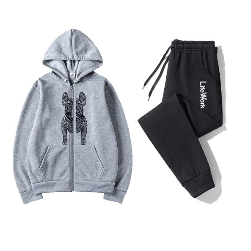 

2023 Осенняя мода для мужчин и женщин, новый комплект с капюшоном на молнии с принтом, повседневный спортивный свитер для бега на открытом воздухе + комплект из двух штанов 3XL