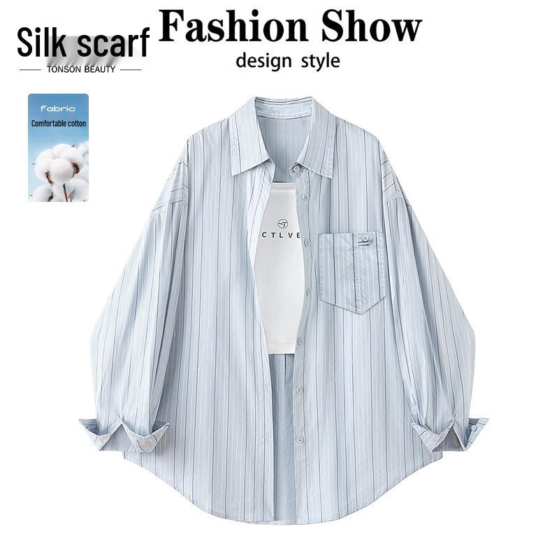 Women s Casual Striped Cotton Lapel Shirt M