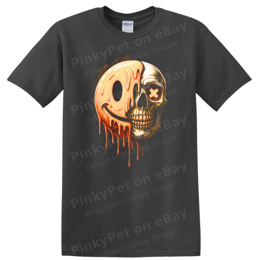 Skull Dripping Smile Graphic T Shirt Creepy Halloween Tee Gothic Art Design