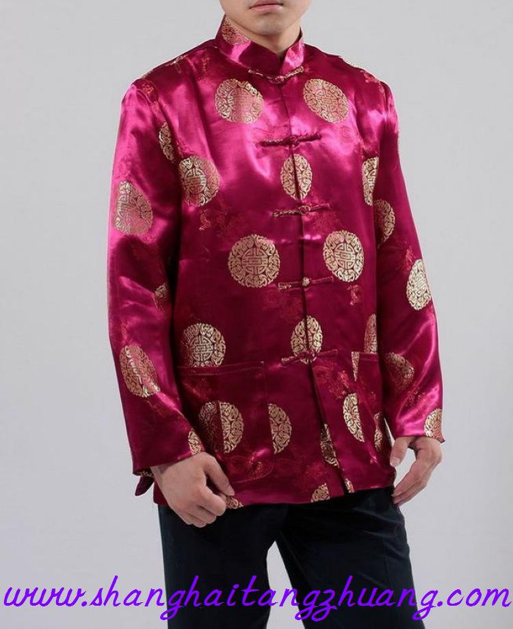 APEK Men's Red Long Sleeve Tang Suit Ethnic Outerwear for Spring, Autumn, Winter