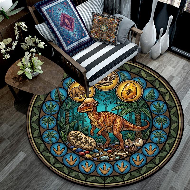 Dinosaur Fossil Garden Round Area Rug Under Office Chairs Bedroom Living Room Home Decor 80cm x 80cm