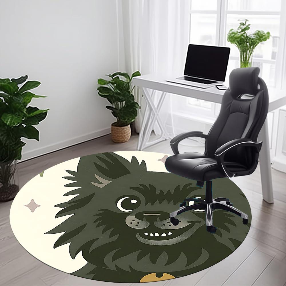 1PC Puppy Moon Office Round Area Rug,  Mat Suitable ForOffice, Under Office Chairs Bedroom Living Room Home Decor, Room Deco