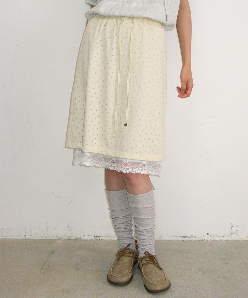 Ronron Dot Layered Lace Hem Skirt Cream