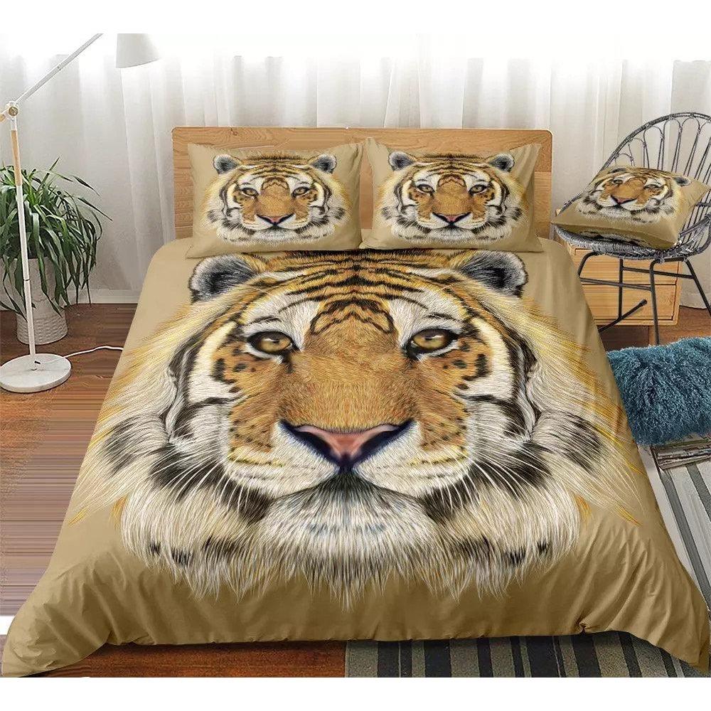 Tiger Duvet Cover Set King Size 3D White Tiger Bedding Sets Wild Animals Pattern Comforter Cover Set For Boys Girls Quilt Cover