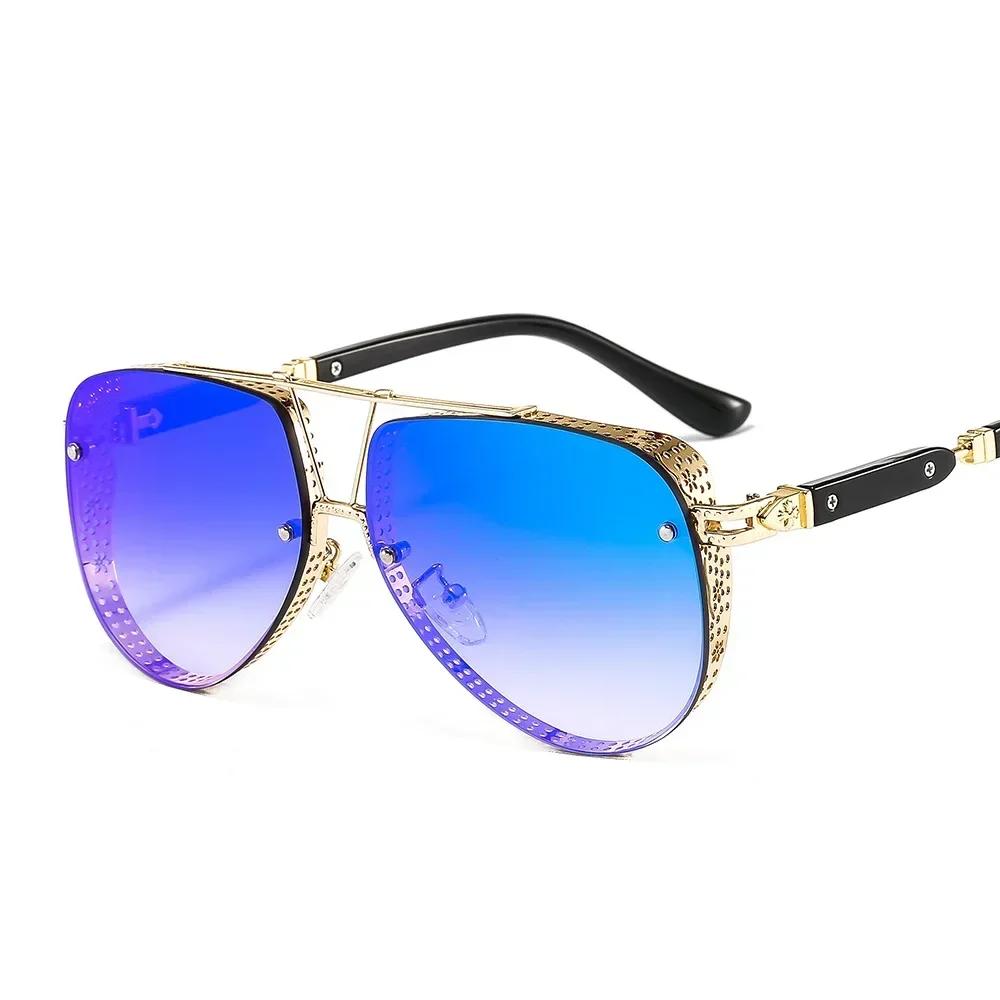 Oval Sunglasses Men Women Luxury Trend Brand Designer Metal Alloy Frame Gradients Lens Conspicuous Pilot Hombre