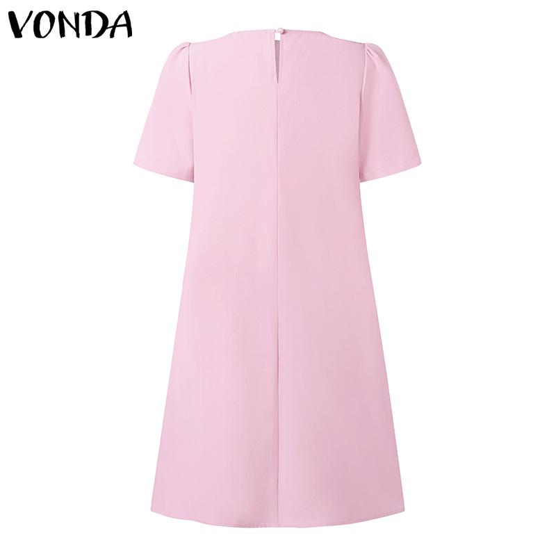 VONDA Summer Women Round Neck Ruffled Layer Short Sleeve Dresses