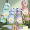 1PC Daisy Flower With Green Leaf Stem Print 750ml Color Plastic Sports Water Bottle Leakproof Flip Straw Lid Suitable for Sports Office Home Use