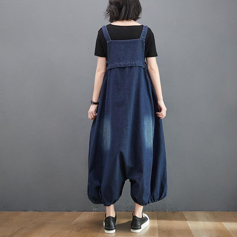 Spring Summer Vintage Denim Overalls Women's Oversized Loose Strap Lantern Pants Fashion Wide leg pants Women Streetwear