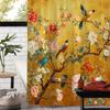 Polyester Vintage-Inspired Branch & Floral Bird Print Shower Curtain with 12 Hooks | Artistic Design for Bathroom Decor
