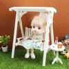 1:12 White Wood Swing Modle Toys Dollhouse Miniature Furniture Mini Wooden Swing Chair Garden Scene Doll House Decor Accessories