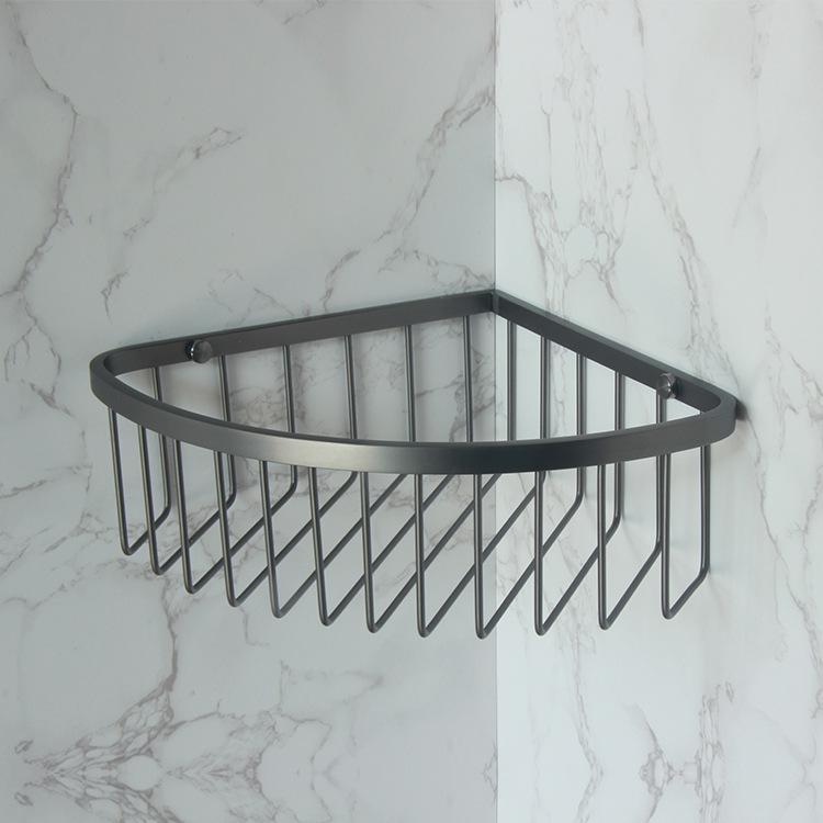 Modern Black Stainless Steel Corner Bathroom Wall-Mounted Durable Shower Storage Rack & Shelf