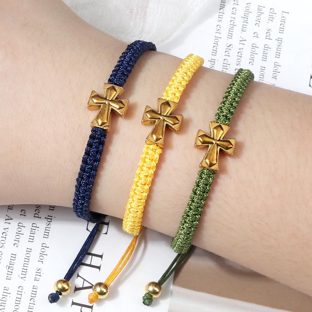 Conjunto de Pulseras Cruzadas Nudo Ruyi: Pulseras de Cuerda Tejidas a Mano con Chapado de Aleación para Parejas