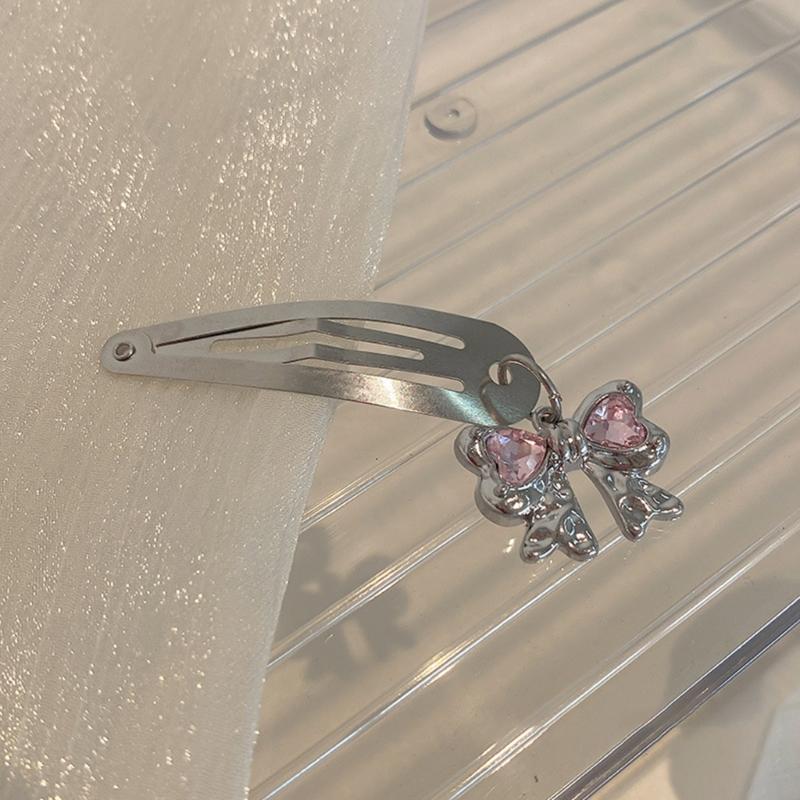 Ins Korea Rhinestones Bowknot Loves Metal Hairpin BB Clip Side Broken Hair Bangs Clip Word Clip Forehead Simple Clip