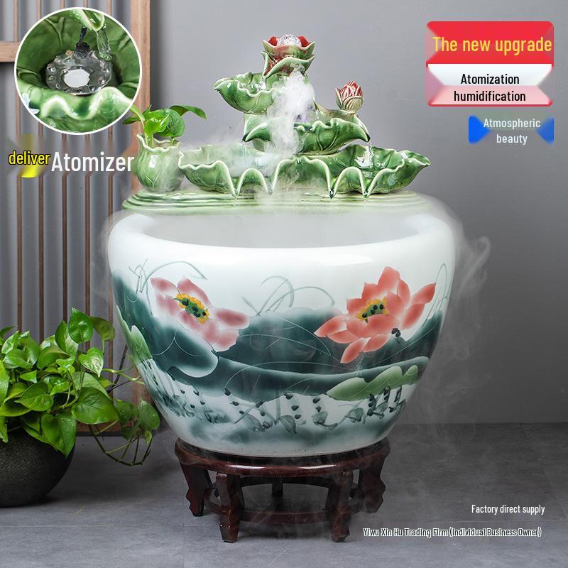 Jingdezhen Goldfish Tank: Floor-Standing Ceramic Water Feature for Balcony, Office, or Living Room.
