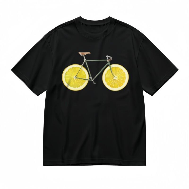 

Women s Comfy Classic T-Shirt Yellow Lemon Cycling Art Design Black Cotton Tee 3XL