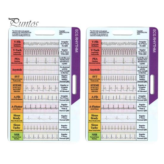 1/2 ks kapesní karta rytmu EKG Oboustranná referenční karta pro interpretaci rytmu EKG Přenosná karta s odznakem rytmu elektrokardiogramu Sestry EKG technici