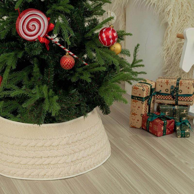 Christmas Tree Skirt Beige Knit Collar Home Party Decor